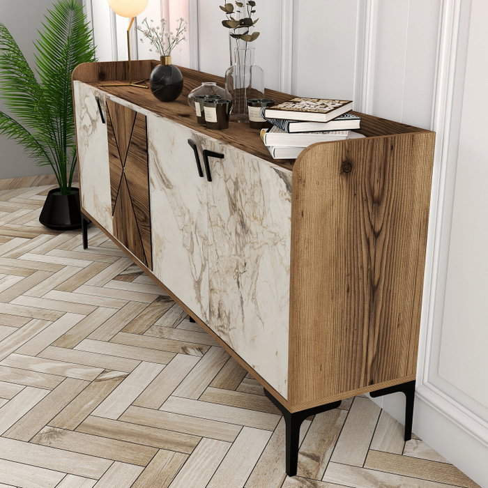 Hanah Home Venedik Consola de Mármol Nogal y Blanco Hanah Home Venedik Consola de Mármol Nogal y Blanco